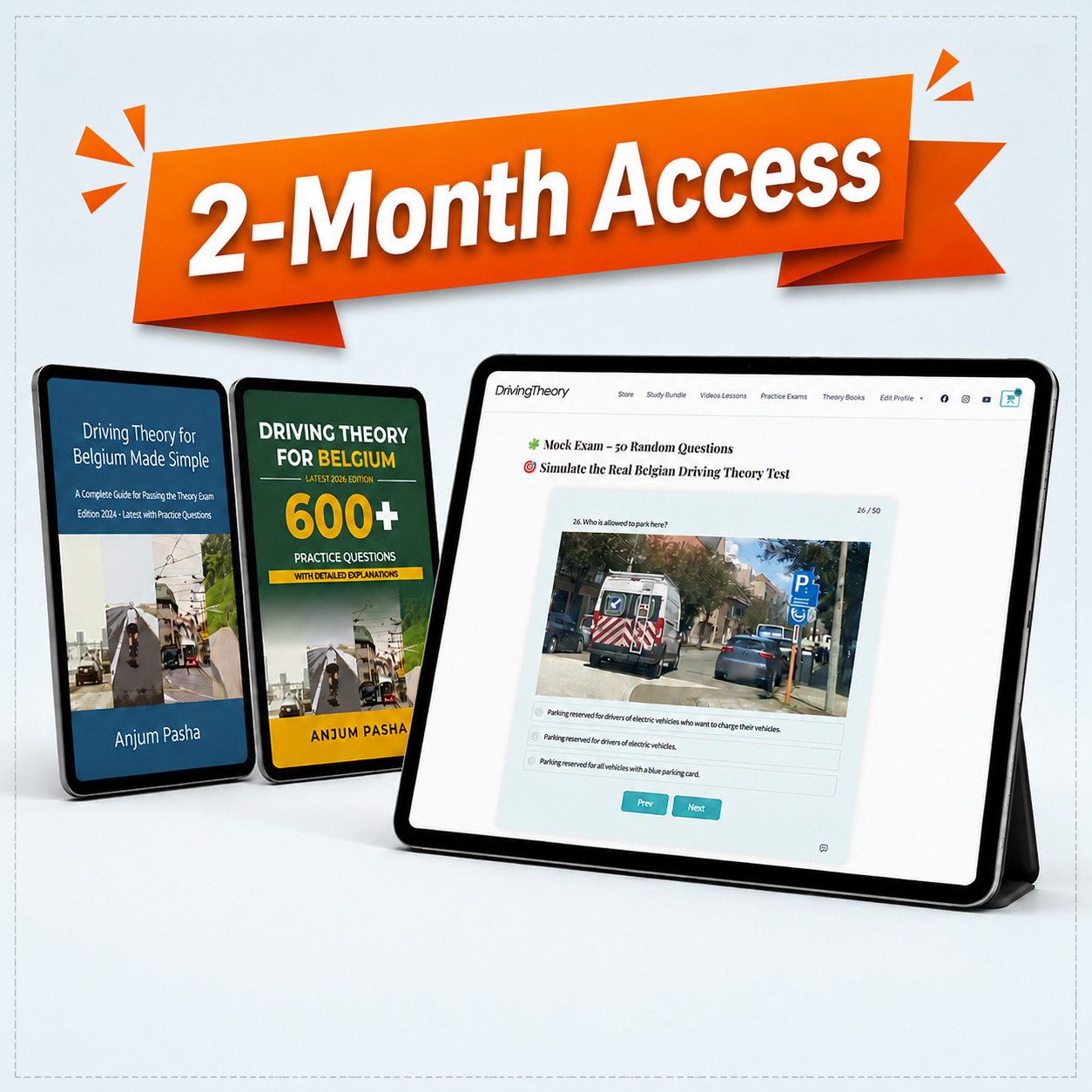 Online practice exam 2-month access — 600+ Belgian driving theory questions