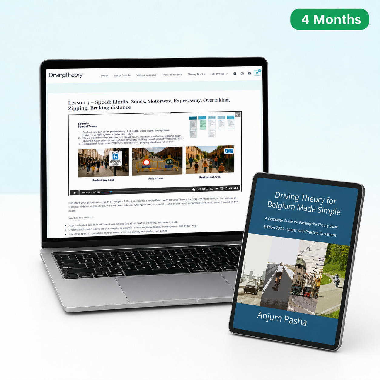 Video lessons 4-month access — Belgian driving theory in English with eBook